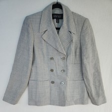 Linda Allard Ellen Tracy 8 Lite Gray Double Breasted Viscose Wool Linen Blazer