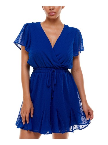 TRIXXI Womens Blue Flutter Sleeve Mini Party Fit + Flare Dress S - Picture 7 of 11