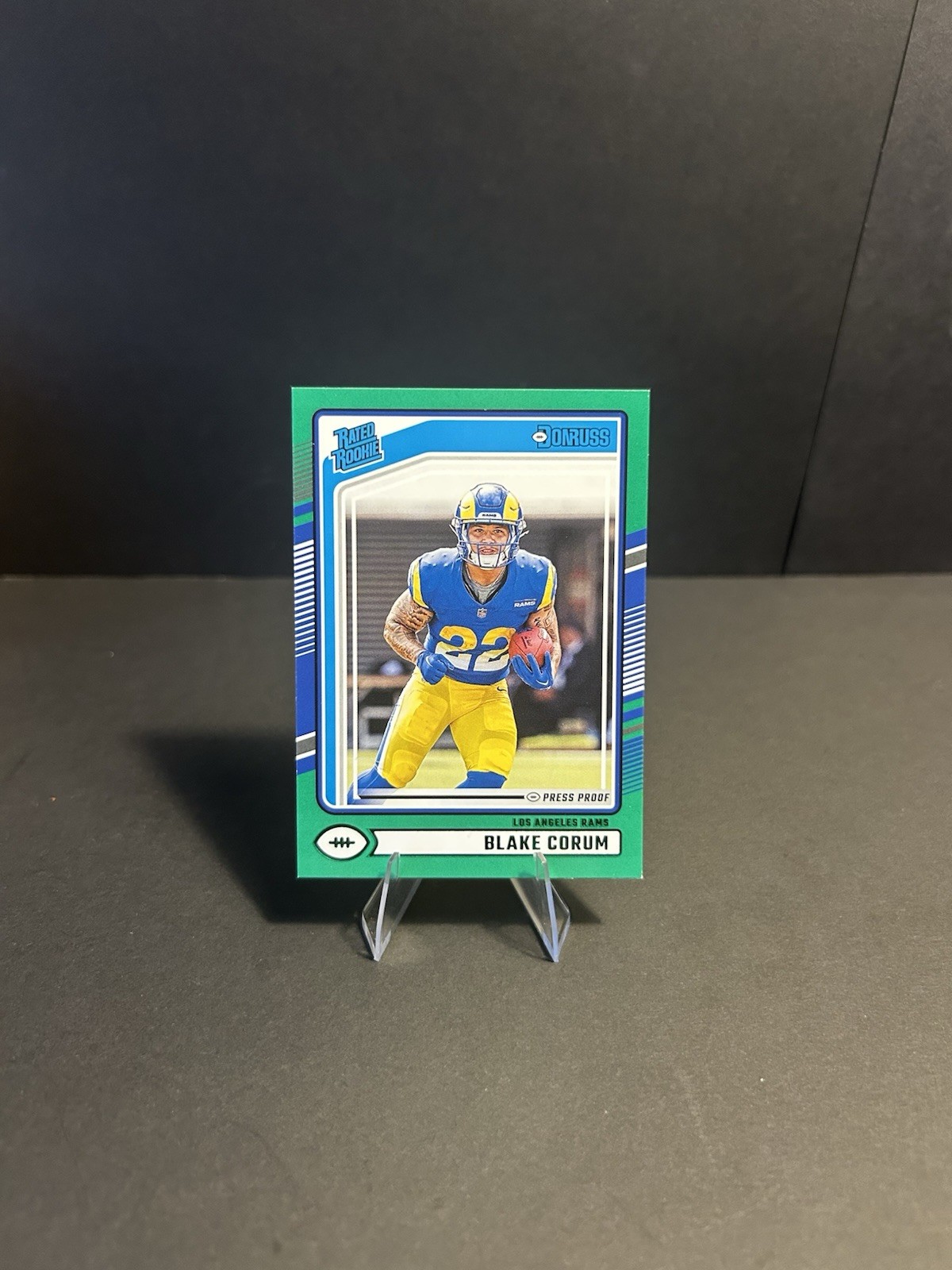 2024 Donruss Blake Corum Press Proof Green Rated Rookie #322 Rams