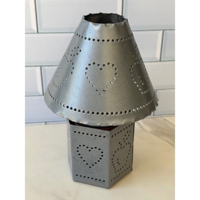 Vtg Home Interiors Baked Apple Pie Jar Candle with Punched Tin Heart Lamp Shade