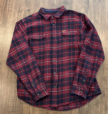 Orvis Shirt Mens XL Red Navy Blue Plaid Flannel Button Up Outdoors Heavyweight