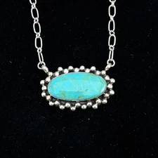 Kingman turquoise oval bar station necklace 2 sterling silver Gregg Yazzie