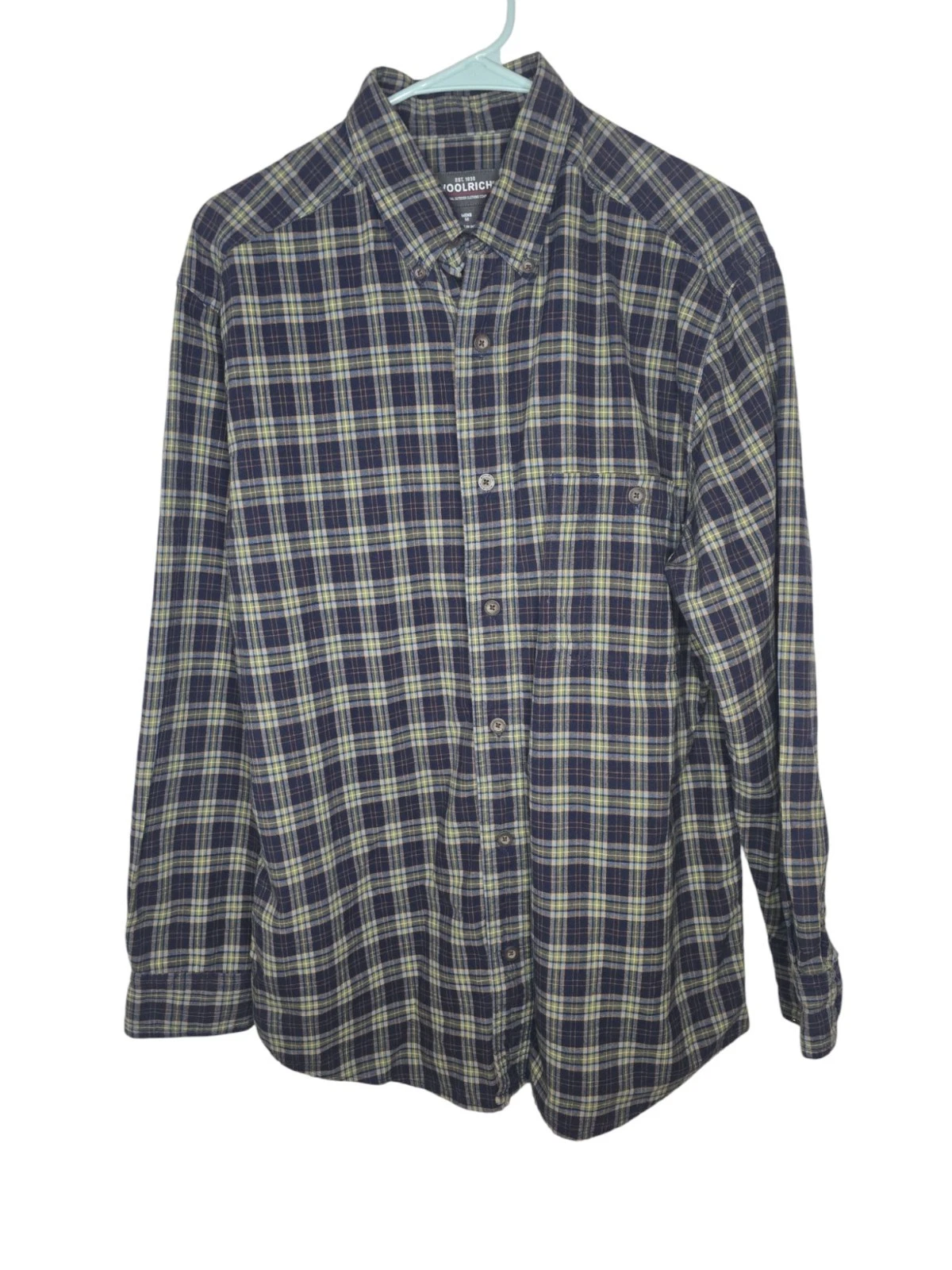 Woolrich Blue And Green Plaid Long Sleeve Cotton Button Down Outdoor Shirt M