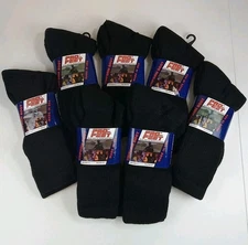 Lot 7 Pairs Sz 6-9 Pro Feet Uniform Boot Socks Black Made in the USA NWT