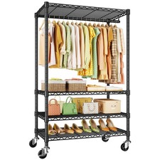 P9 Rolling Clothes Rack Heavy Duty, Clothing Racks for Hanging Clothes, 4 Tie...