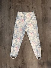 1980s Vintage Ran Fashion Floral Pants with Stirrup Legs Small-Medium