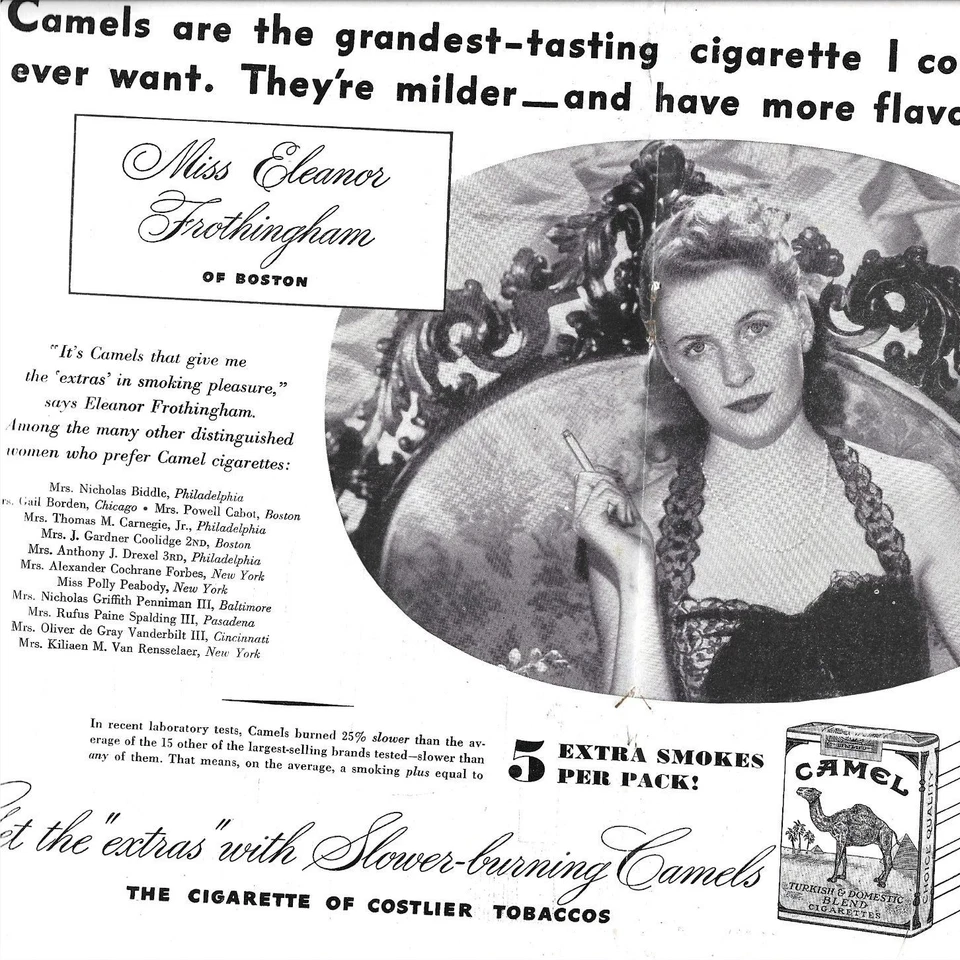 Anuncio de cigarrillos camel de combustión más lenta Eleanor Frothingham 1940 moda Foto 2 de 2