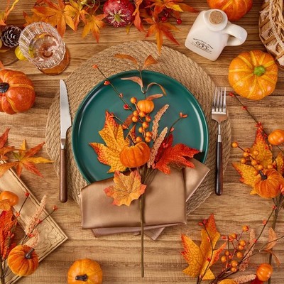 4pc Durable Autumn Pumpkin Berry Branches for Harvest Table Centerpieces & Decor