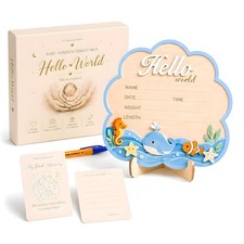 Welcome Baby Sign   3D Wooden Birth Baby Announcement Sign with Whimsical Oce...