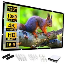 120 inch Projector Screen, 16:9 Foldable Anti-Crease Portable Projection 
