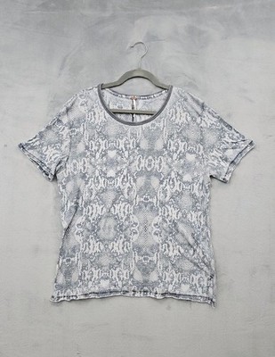 Free People Shirt Womens Small Gray Snake Print Crew Neck Short Sleeve Tee Top