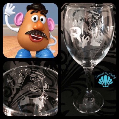 Potato Head Wine Glass Hand Engraved Gift! Personalised Disney Toy Story Mr