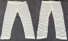 Off White Posey / Ivory Leaf Pattern Stretch Lace Capri Length Footless Leggings