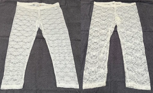 Off White Posey / Ivory Leaf Pattern Stretch Lace Capri Length Footless Leggings