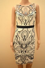 New Lipsy Vip Cream & Black Flower Beaded Shift Dress Sz UK 8 rrp £125
