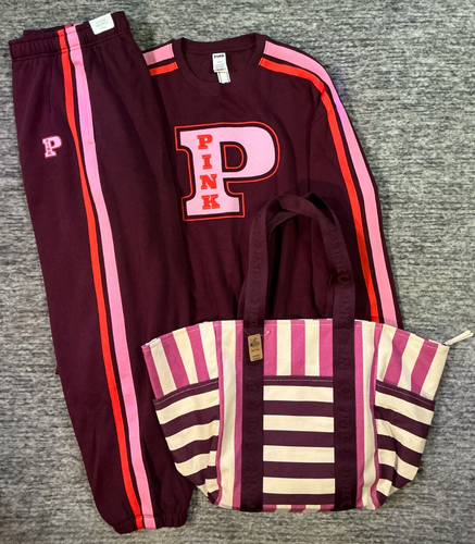 Victoria's Secret Pink Campus Pullover + Campus Hose + Beuteltasche Set Wild Rose L Neu mit Etikett - Bild 3 von 17