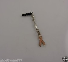 Pink ribbon dangle cell phone or for Ipad charm ear cap dust plug