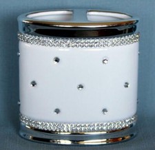 Bella Lux White Ceramic Varied Rhinestones  Chrome Oval Toothbrush Holder NEW