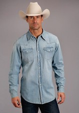 Stetson Mens Light Blue 100 Cotton Snap L/S Shirt