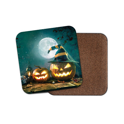 Spooky Scarecrow in a Field of Pumpkins Under a Full Moon Stock