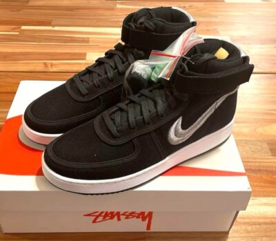 Stussy × Nike Vandal Black High-Top Sneakers US cm