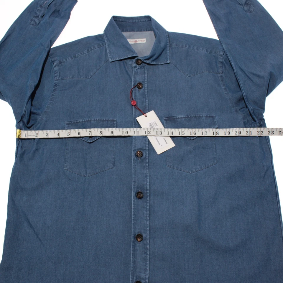 Luciano Barbera NWT Casual Button Down Denim Overshirt Size L in Blue Cotton - Image 4 of 4