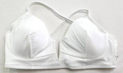 Shade & Shore Womens Solid White Ribbed Underwired Swim Top Sizse 34 B V Wire