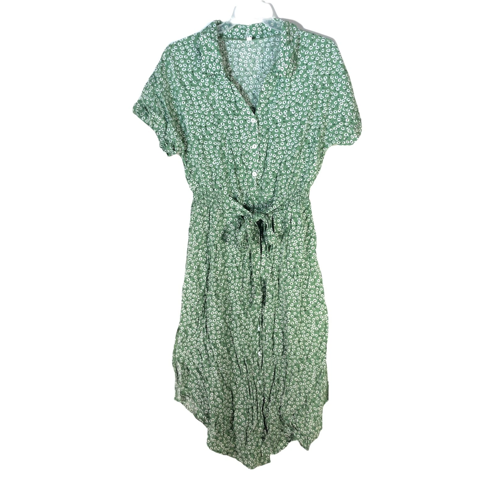 Supreme Fashion Dress Womens Large Green Floral Tie Waist V Neck Short Sleeve