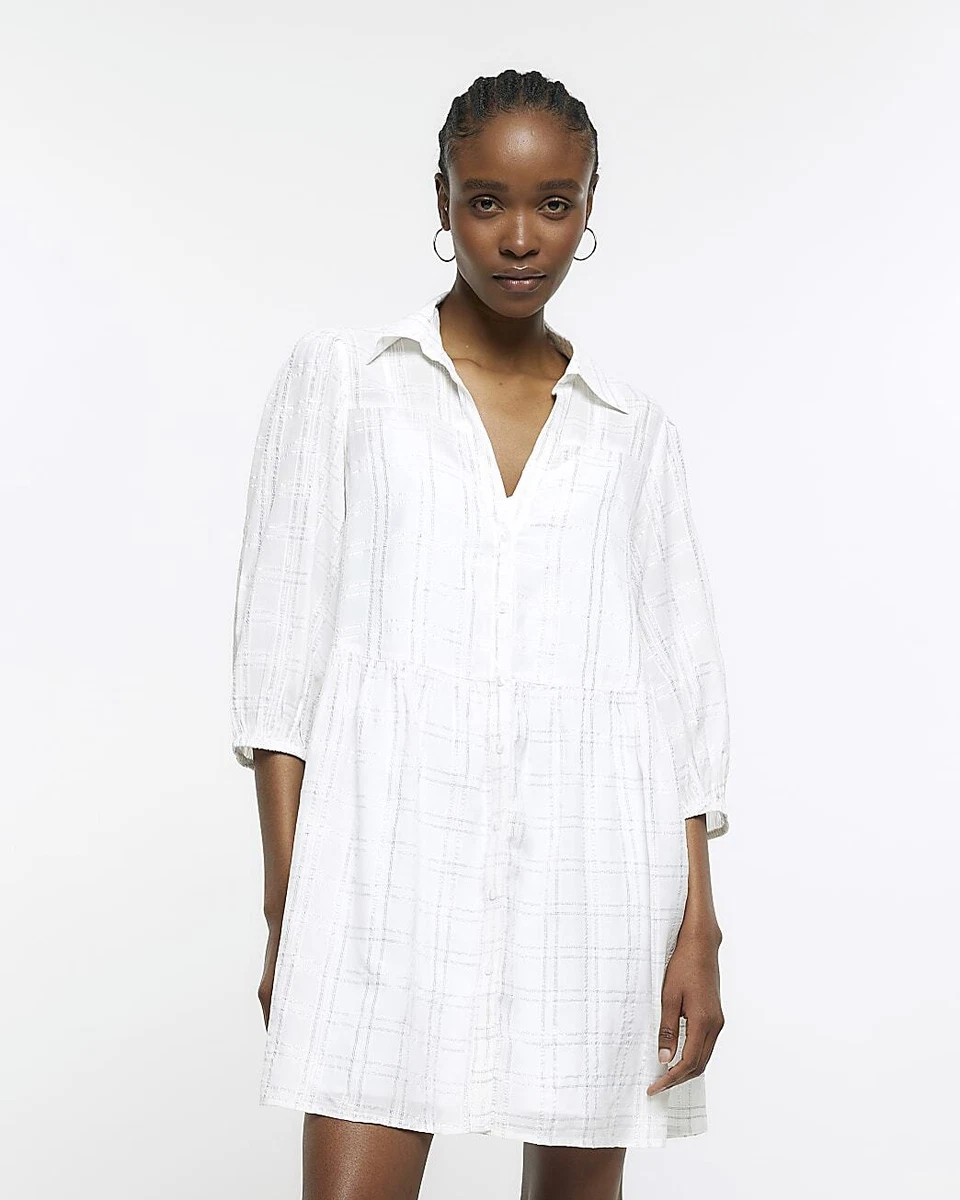 River Island Womens Cream Polyester Smock dress Dress Size 16