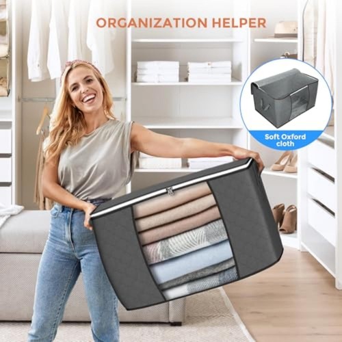 90 L Large Storage Bags, 6 Pack Clothes Storage Bins Foldable Closet Organizers - Picture 6 of 11