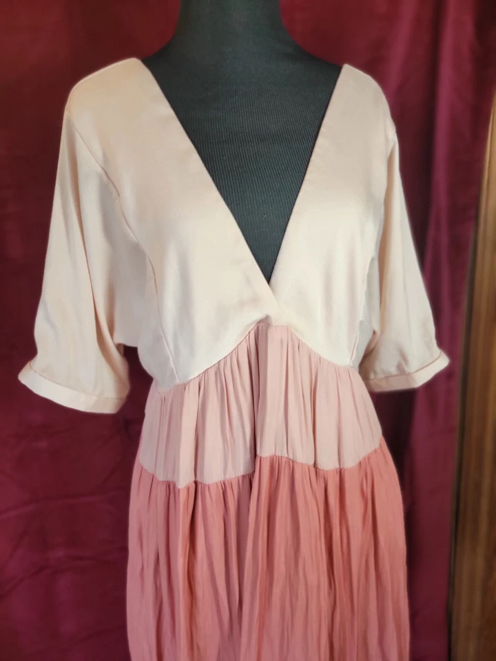 Nuevo con etiquetas Vestido Para Mujer Semilla Mostaza Coral Rosa Talla S Cuello en V Profundo Lazo Atrás Verano Foto 2 de 4