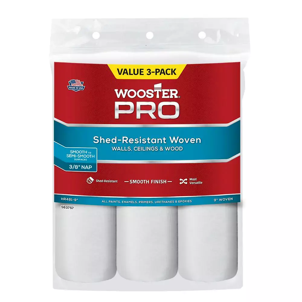 Wooster 9 in. x 3 8 in. High Density Pro White Woven Roller Cover 3 Pack