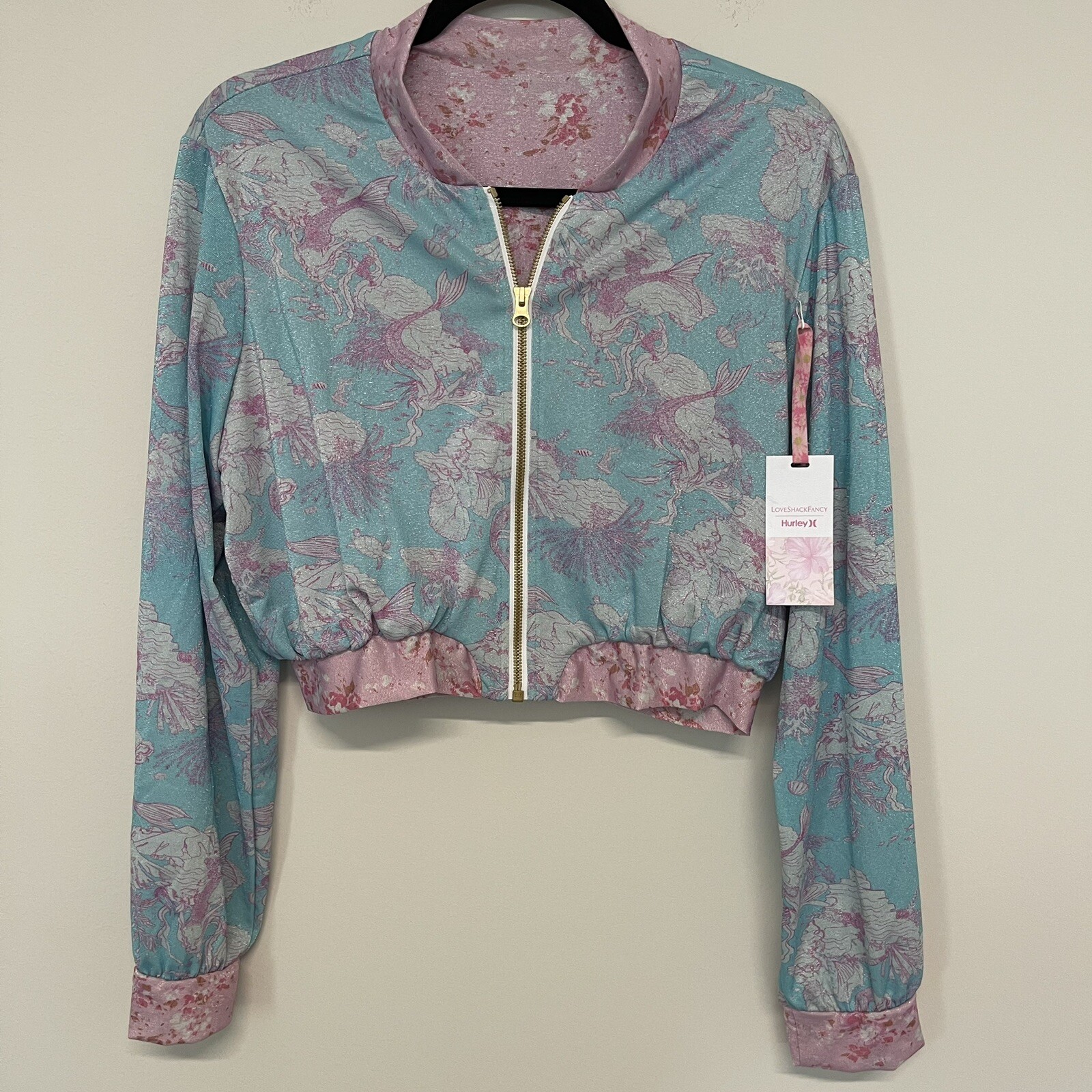 LoveShackFancy x Hurley Under The Sea Cropped Bomber Jacket Women’s Size L NWT image 2