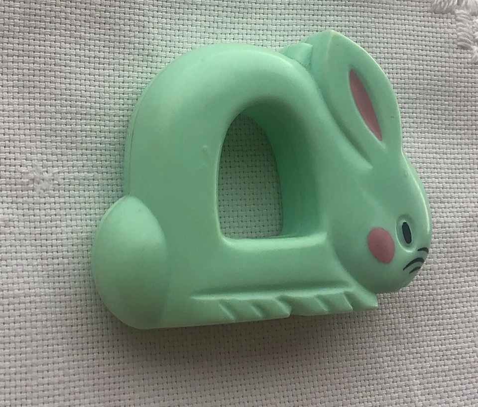 Vtg The First Years 1977 Bunny Rabbit Plastic Rattle Aqua & Pink Made In USA - Image 3 of 4