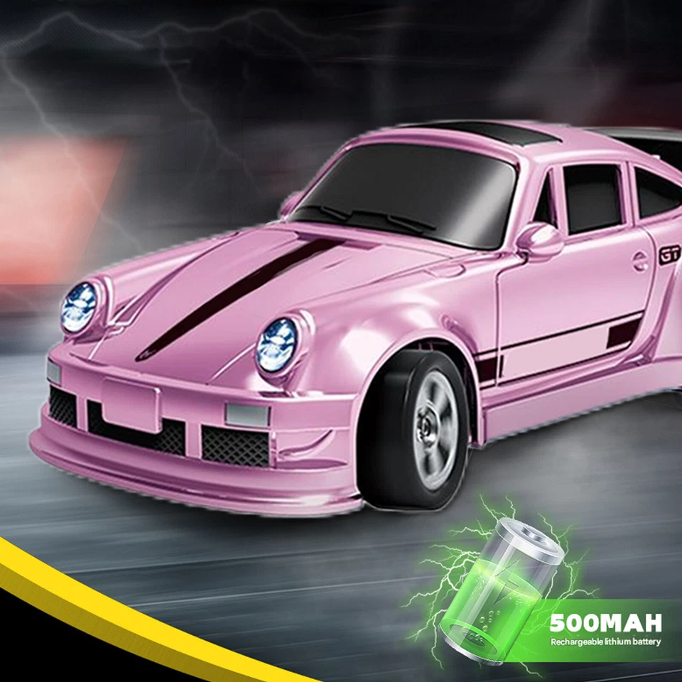 1/64 RC Drift Car Race Car Remote Control Drift Car 4WD Mini Toy w/ Lights Pink - Image 3 of 4