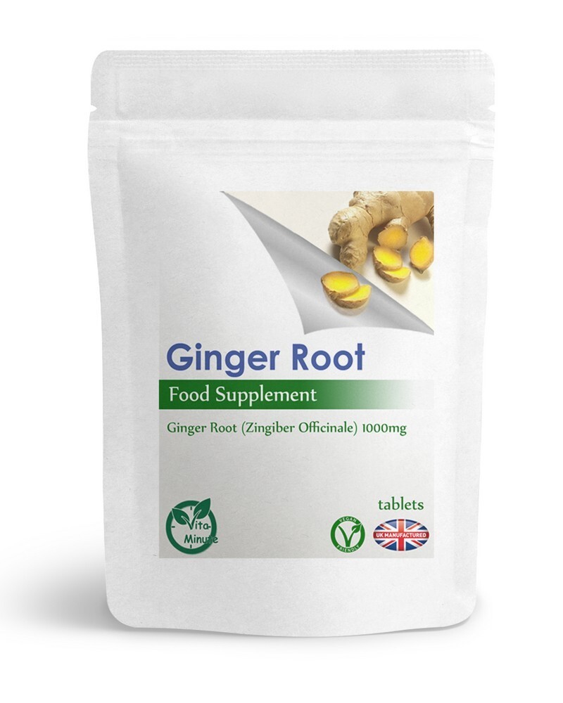 High Strength Ginger Root Extract Tablets (100 Pack) 1000mg, Heart & Bone Health