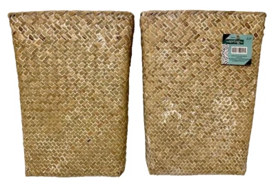 Set of 2 Woven Whitewash Wicker Storage/Trash/Wall Baskets 9.06" x6.12" x11.81" - Image 1 of 4