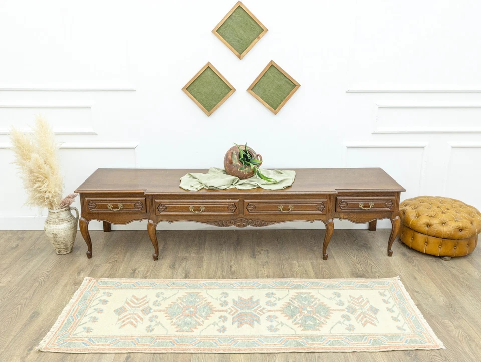 Alfombra de cocina moderna Oushak anudada a mano corredor delgado 2,3 x 6,7 pies pasillo turco Foto 3 de 4