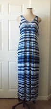 Karen Kane CATALINA Blue White Print Stretch Polyester Side Slit Maxi Dress - XL