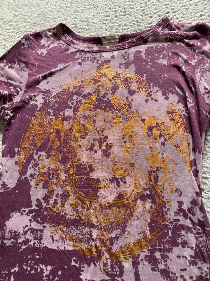 Camiseta Feminina Vintage Maurices Geométrica Transparente Glitter Manga Curta Gola Redonda Tamanho M - Imagem 3 de 4