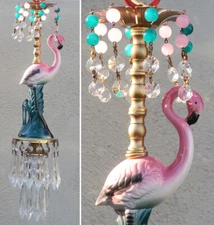 1 Pink Flamingo Bird Ceiling Lamp Chandelier Glass Crystal brass porcelain