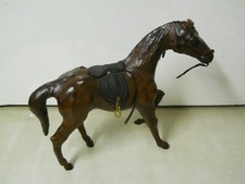 Vintage Leather Wrapped Mache Horse Equine w/ Leather Saddle 12" H x 14" L