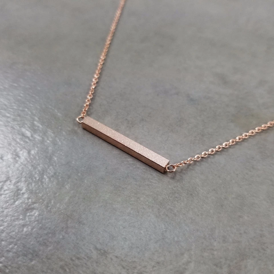 Dainty Rose Gold Shiny Straight Bar Necklace Charm Stylish Pendant Gift Women - Image 2 of 4