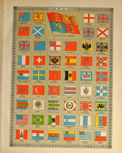 1909 ANTIQUE PRINT FLAGS OF ALL NATIONS JAPAN BURMA MOROCCO MEXICO ...