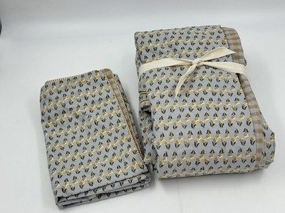 New West Elm Emma Chamberlain QUEEN Floral Plaid Ditsy Duvet Cover Blue +1 Sham