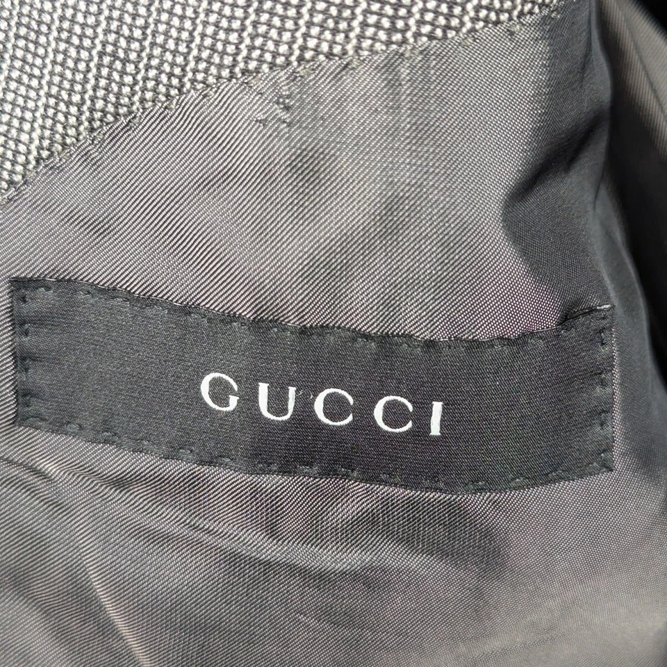 Blazer de Lana Gucci 48R Hecho en Italia Gris Micro Cuadros Triple Bolsillo Abrigo Deportivo Foto 4 de 4
