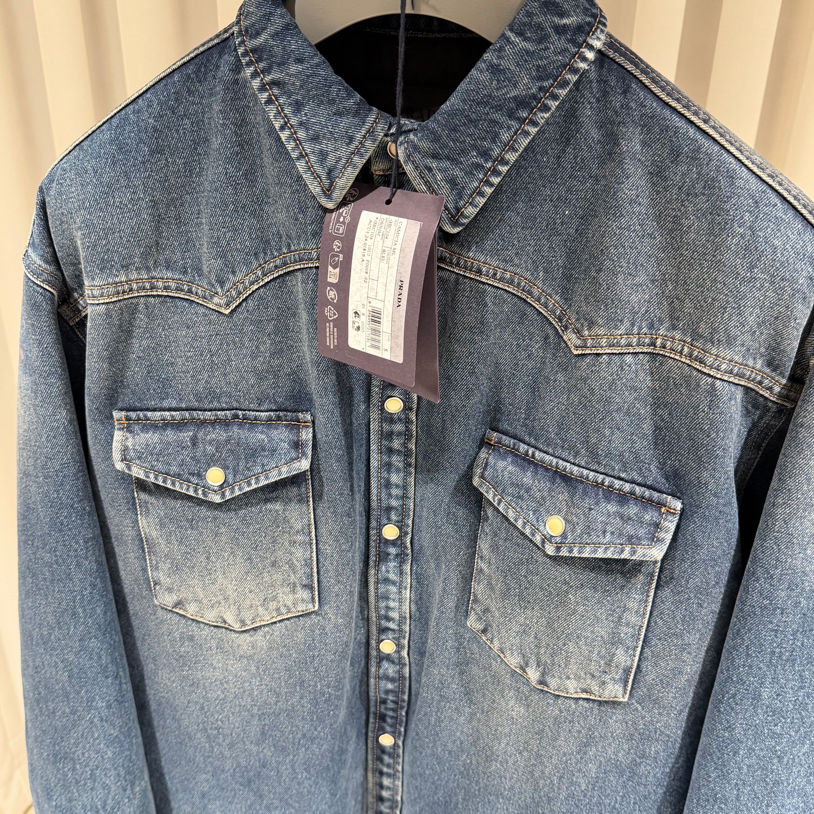 Prada Two Pocket Triangular Logo Denim Padding Ja… - image 4