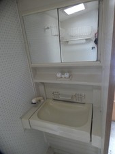 Caravan bathroom vanity unit, panel and drop down sink,+taps+shower taps