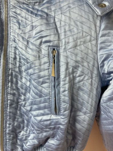 Bebe 2000s Y2K Jacket Bomber Puffer Down Cropped Baby Blue Rabbit Fur Size Xs - Picture 7 of 14