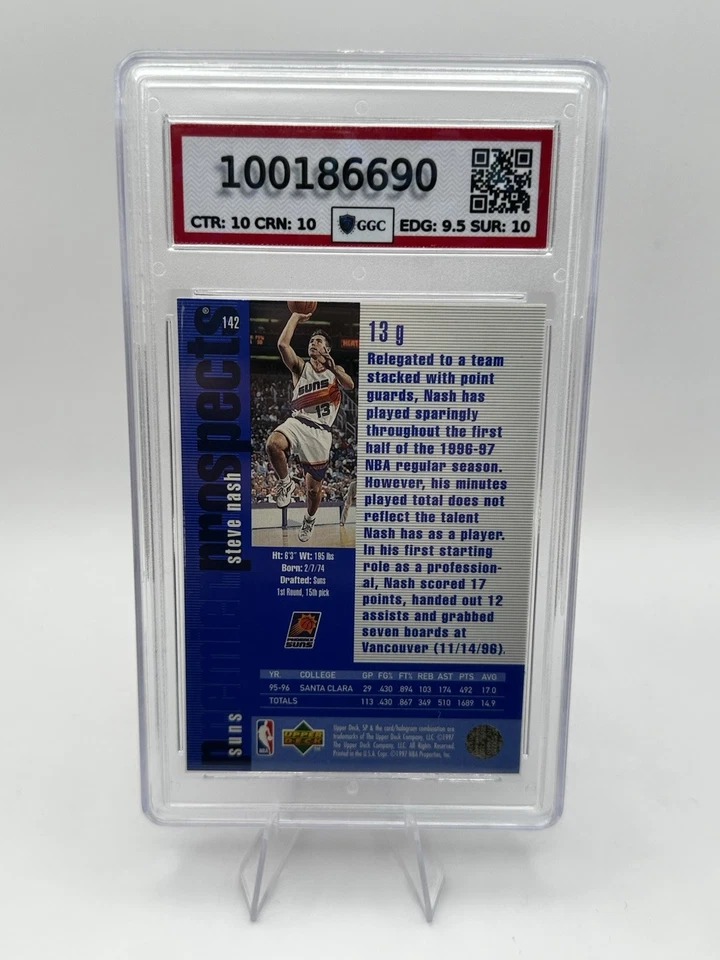 1997 Upper Deck Steve Nash Prospects SP RC Rookie #142 GGC GEM MINT 10! Low Pop! - Image 2 of 2